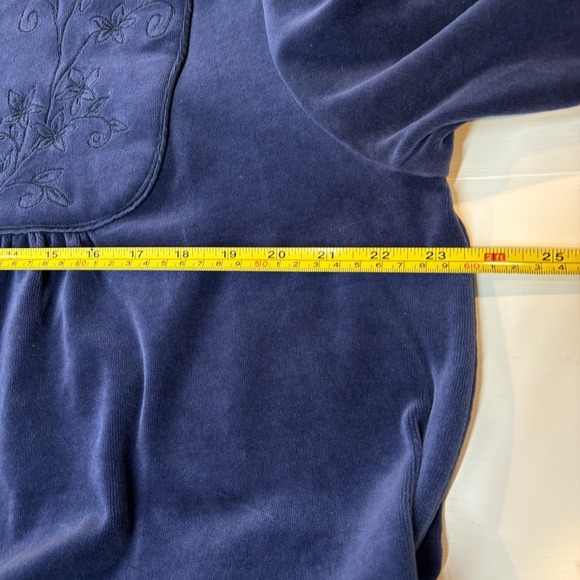 Vtg Navy Velour Zip Front House Dress Long Lounge Robe Dark Romantic Goth L - Picture 8 of 8